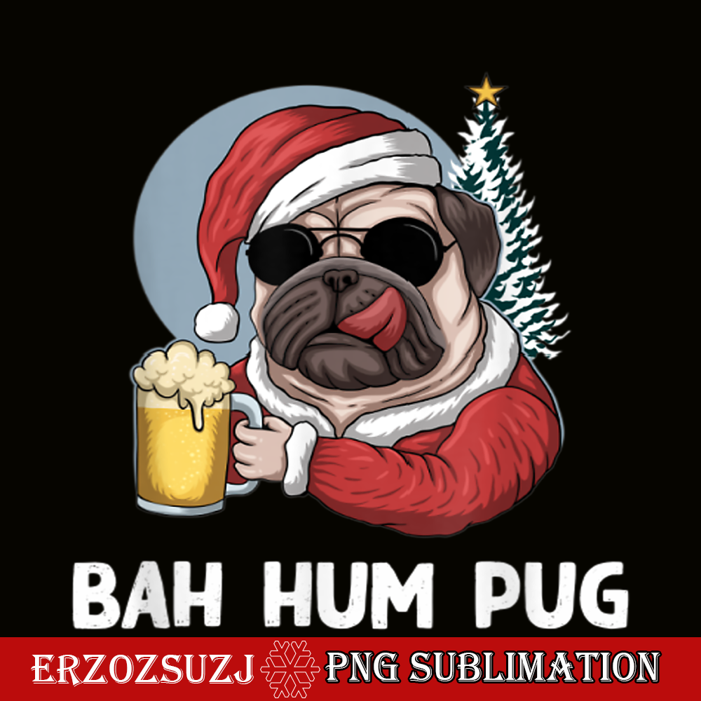 BEER28102354-Mens Bah Hum Pug And Beer PNG Christmas Drinking Beer Dog PNG Beer And Dog PNG.png