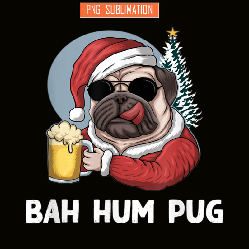 BEER28102354-Mens Bah Hum Pug And Beer PNG Christmas Drinking Beer Dog PNG Beer And Dog PNG.png