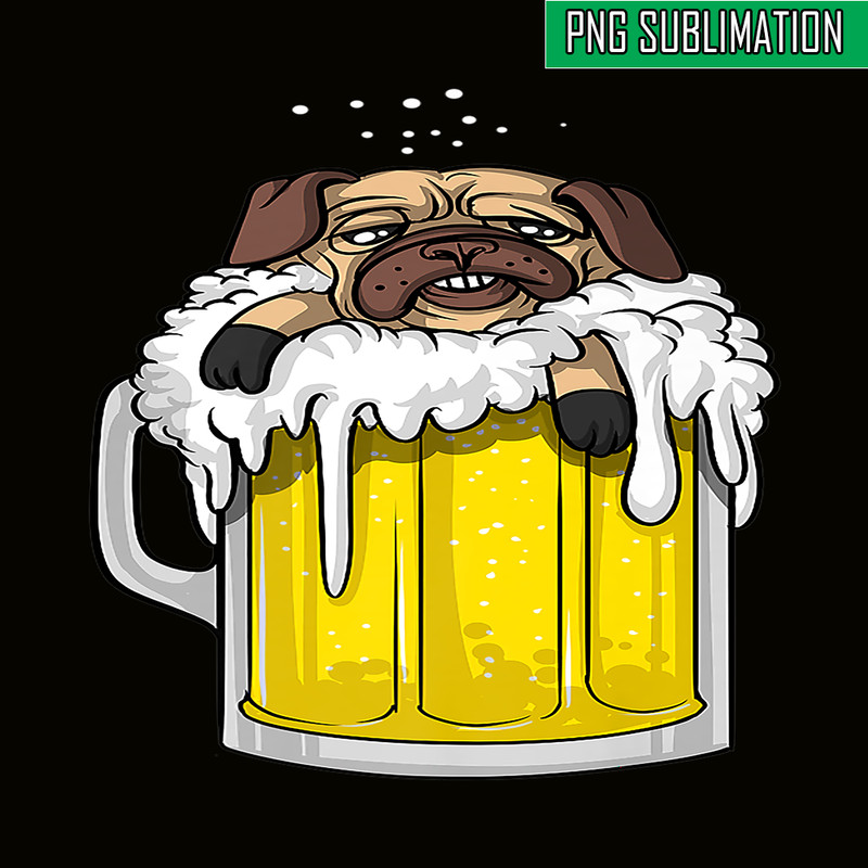 BEER28102360-Pug Dog Beer Drinking Party PNG Beer And Pug Dog PNG Drunk Dog PNG.png