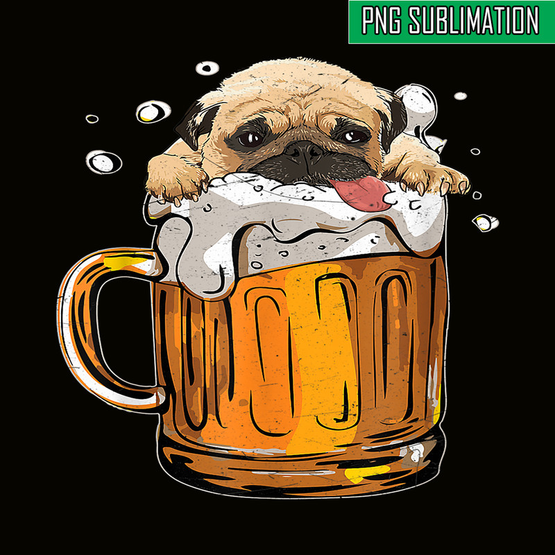 BEER28102361-Pug Dog Drinks Beer PNG Cute Drunk Dog PNG Beer Lover PNG.png