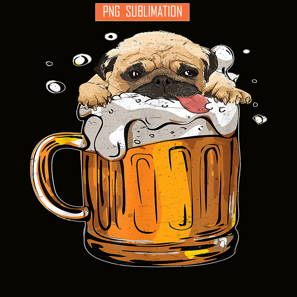BEER28102361-Pug Dog Drinks Beer PNG Cute Drunk Dog PNG Beer Lover PNG.png