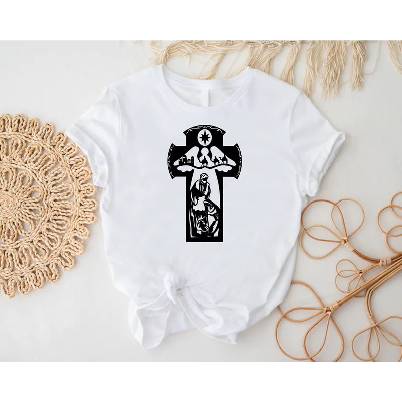 Nativity Scene Shirt, Holy Night Shirt, Jesus Christmas Shirt,Christian Gift Shirt,Cross Shirt,True Story Nativity,Religious Christmas Gifts.jpg