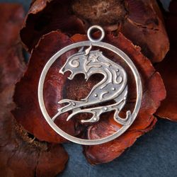 Panther pendant on black leather cord. Wild cat necklace. Cougar chain. Present for him. Animal Handcrafted jewelry.
