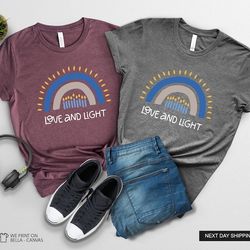 love and light hanukkah shirt, menorah shirt, hanukkah shirt, chanukah shirt, festival of lights shirt, jewish celebrati