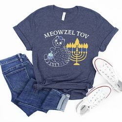 Meowzel Tov T-Shirt, Dreidel Menorah Cat Shirt, Jewish Gift Hanukkah, Chanukah Gift Shirt, Funny Hanukkah Shirt, Family