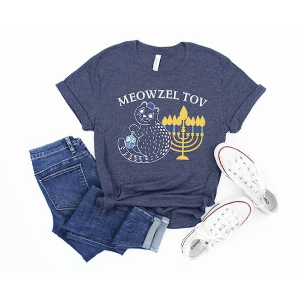 Meowzel Tov T-Shirt, Dreidel Menorah Cat Shirt, Jewish Gift Hanukkah, Chanukah Gift Shirt, Funny Hanukkah Shirt, Family Holiday Shirt.jpg
