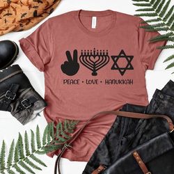 Peace Love Hanukkah Tshirt, Jewish Shirt, Judaism Tee, Religious T-Shirt, Hanukkah Shirt,