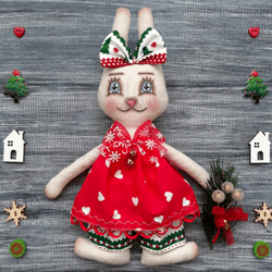 Christmas Fabric stuffed Bunny soft rabbit handmade doll gifts cloth toy christmas decoration Soft Ornament