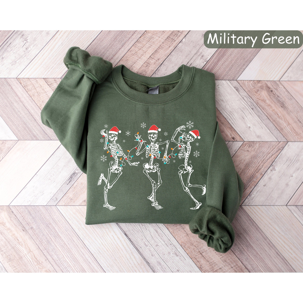 Christmas Dancing Skeleton Sweatshirt, Skeleton Christmas Shirt, Holiday Sweater, Christmas Crewneck, New Year Shirt, Christmas Lights Shirt.jpg