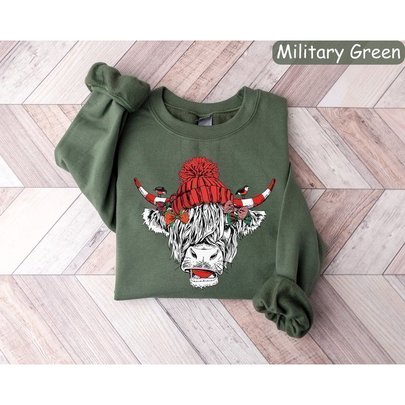 Christmas Highland Cow Sweatshirt, Womens Christmas Shirt, Christmas Gift, Cow Lover Gift, Funny Christmas Shirt, Holiday Sweaters, Xmas Tee.jpg