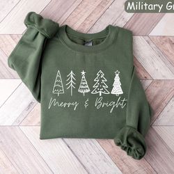 merry bright christmas trees sweatshirt, christmas sweatshirt, holiday sweater, womens holiday sweatshirt, christmas sh
