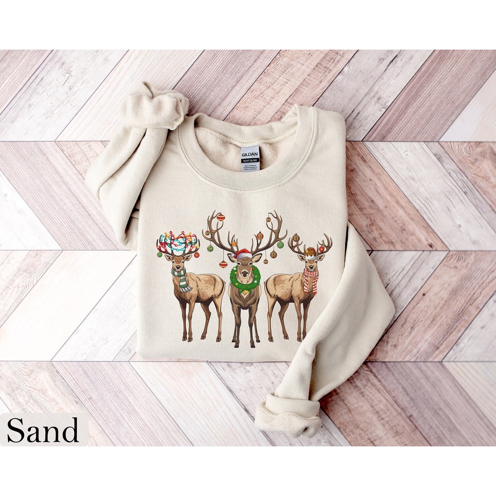 Reindeer Christmas Sweatshirt, Womens Christmas Shirt, Retro Christmas Shirt, Holiday Sweaters, Christmas Gifts, Xmas Tshirt, New Year Shirt.jpg