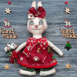 Christmas Fabric stuffed Bunny soft rabbit handmade doll gifts cloth toy christmas decoration Soft Ornament