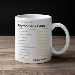 customisable gymnastics coach mug, personalised 11 fluid ounce trainer tea cup, thank you gift, leaving work present ide