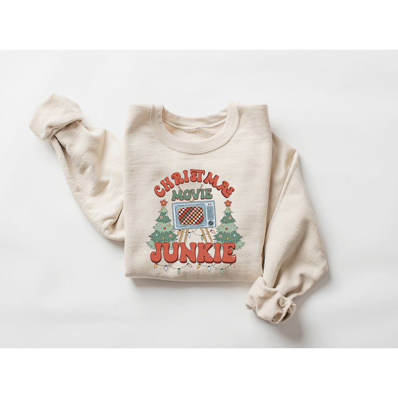 Christmas Movie Junkie Sweatshirt Christmas Tree Sweatshirt Girls Christmas Gift for Christmas Movie Lover Cozy Sweatshirt Womens Christmas.jpg