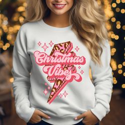 Christmas Vibes Leopard Sweatshirt, Retro Pink Christmas Vibes Sweater, Womens Christmas Sweatshirt, Holiday Sweater, Cu