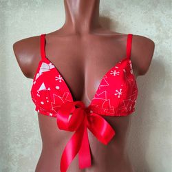 Christmas bra pattern plus size, Sizes 29-33, Bow bra pattern, Front closure bra pattern, Front tie bra pattern