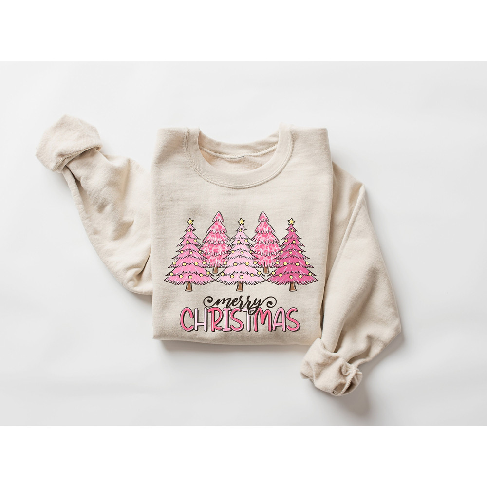 Pink Tree Christmas Sweater, Christmas Sweater, Christmas Crewneck, Christmas Tree Sweatshirt, Holiday Sweaters for Women, Winter Sweatshirt.jpg