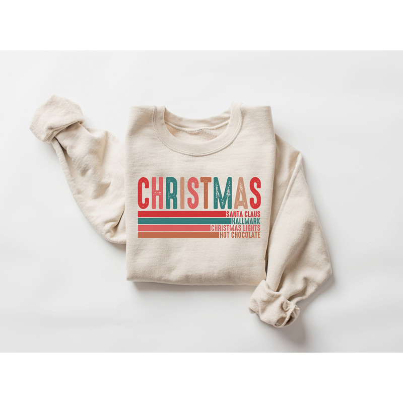 Retro Christmas Santa Clause Sweatshirt, Trendy Mama Tee, Tis The Season Christmas Shirt, Santa Claus Xmas Light Hot Chocolate Sweatshirt.jpg