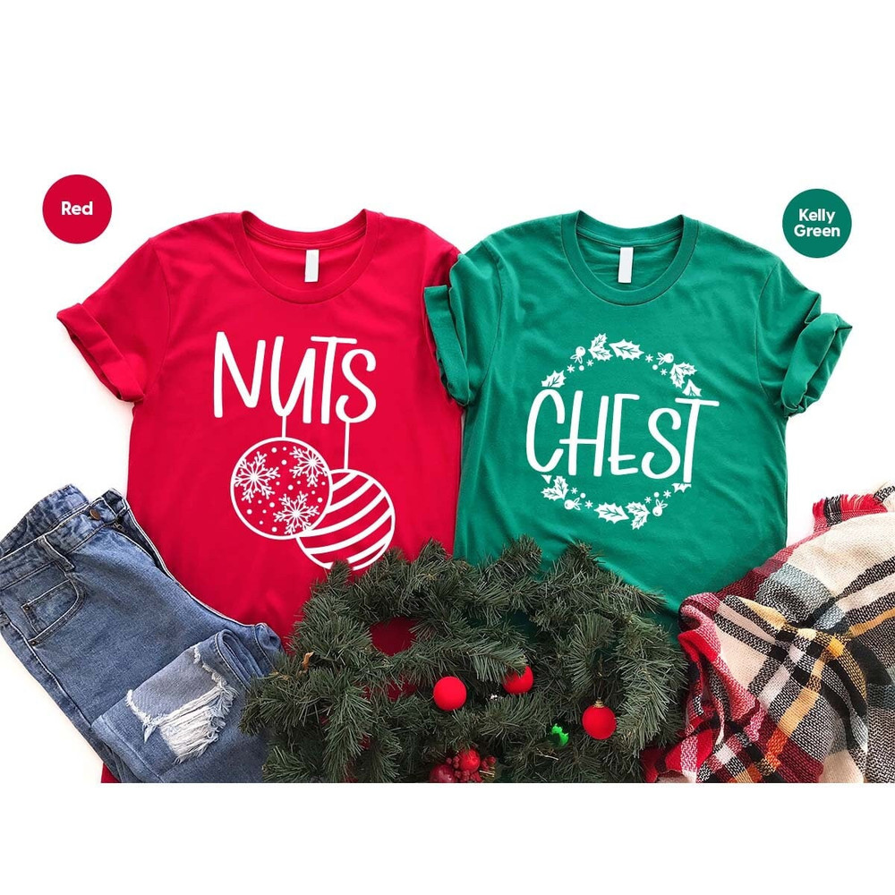 Christmas Couple Shirts, Matching Tshirts for Couples, Chestnuts Shirt Gifts, Christmas Ornaments Graphic Tees, Funny Xmas Winter Clothes.jpg