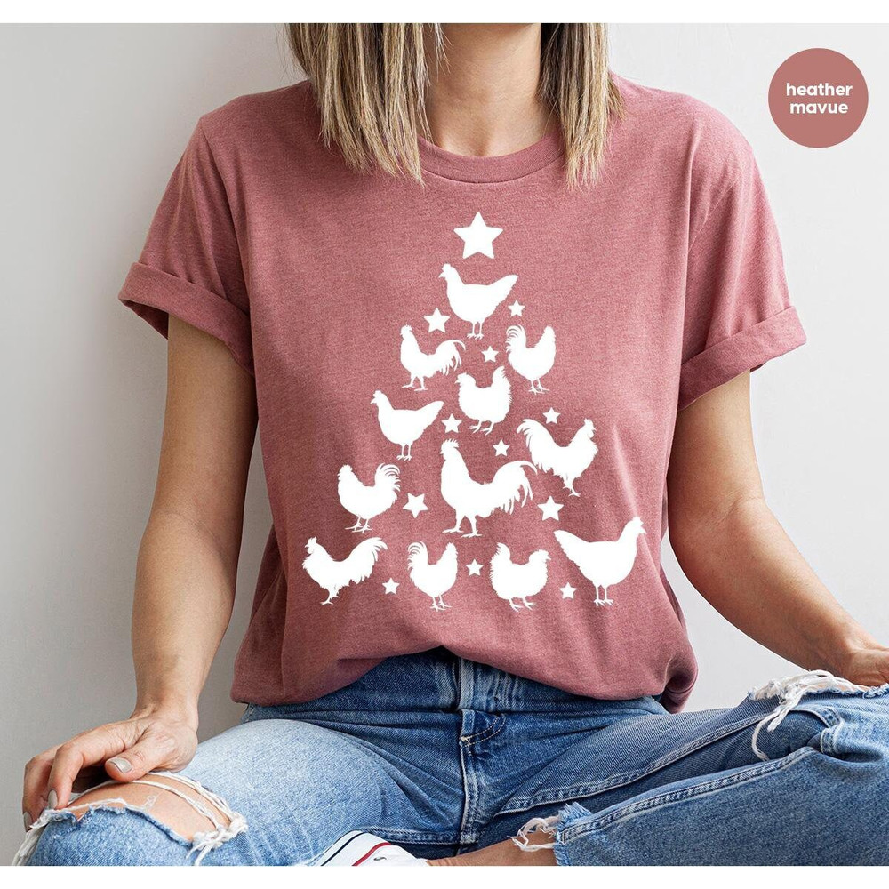 Christmas Gifts, Chicken Shirt, Gift for Farmer, Christmas Party TShirt, Christmas Tree Graphic Tees, Farm Animal Clothing, Shirts for Men.jpg