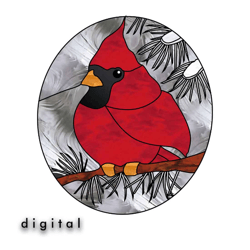 Red Cardinal with engraving Stained Glass Pattern
