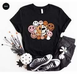 cool halloween shirt, halloween gifts, gifts for her, spooky season outfit, smile graphic tees, womens vneck tshirt, cut