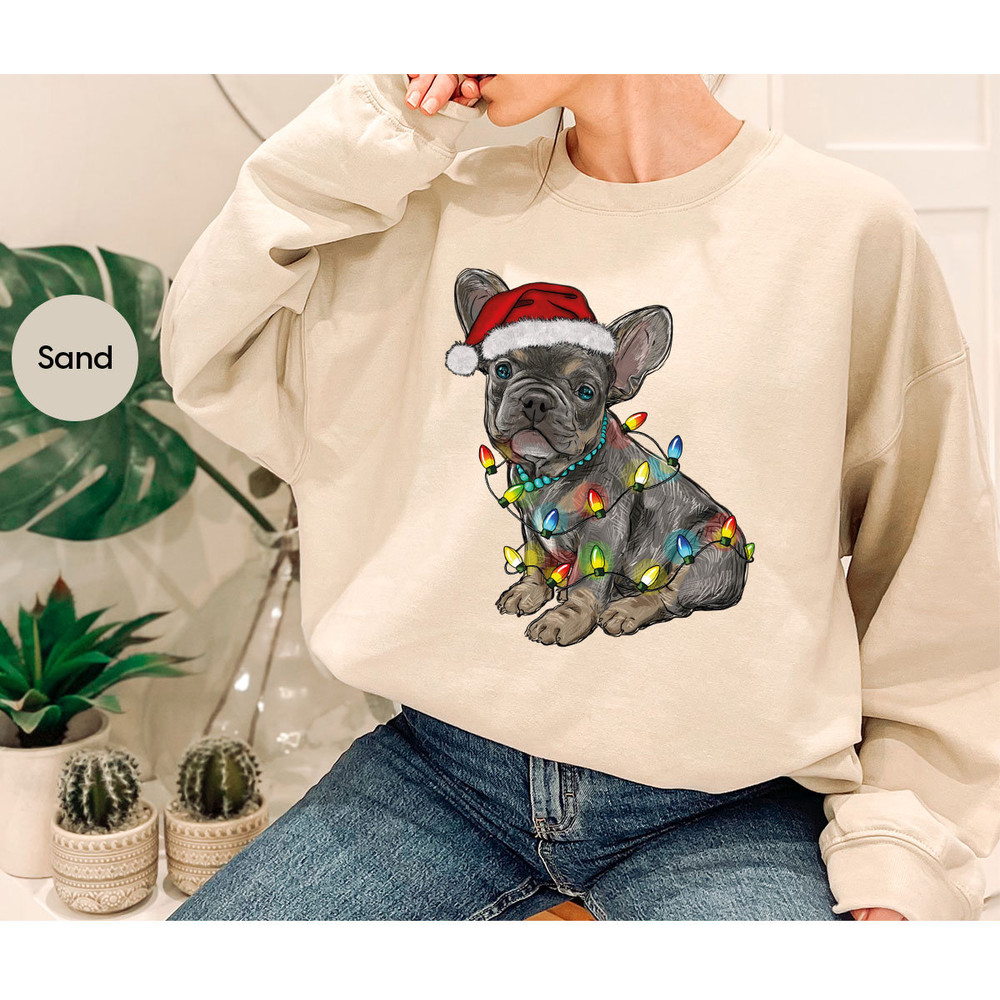 French Bulldog Christmas Dog Mom Sweatshirt, Holiday Xmas Party Dog Graphic Hoodie for Dog Owner, Christmas French Bulldog Long Sleeve Shirt.jpg