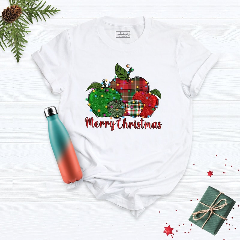 Apple Christmas Shirt, Cheetah Apple Shirt, Santa Apple Shirt, Ugly Apple Christmas T-Shirt, Teacher Christmas Shirt, Teacher Life Shirt.jpg