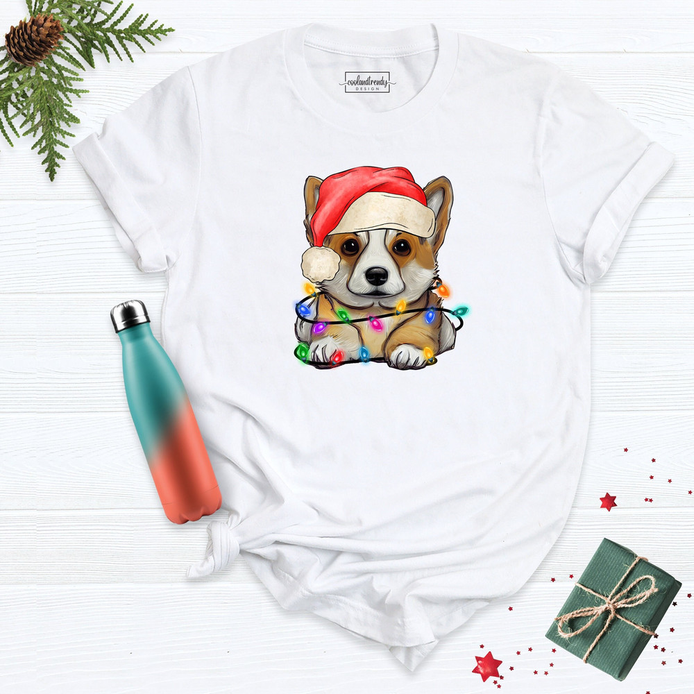 Christmas Corgi Dog Shirt, Corgi Shirt, Christmas Santa Dog Shirt, Winter Dog Shirt, Christmas Lights Dog Tee, Christmas Corgi Shirt.jpg