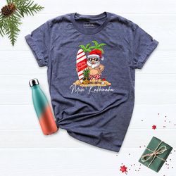 christmas santa surf shirt, christmas hawaiian shirt, mele kalikimaka shirt, beach christmas tshirt, xmas beach matching