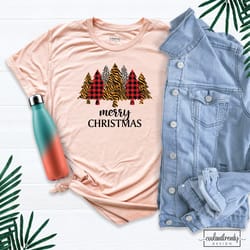 christmas tree leopard print shirt, cute christmas family shirt, womens christmas tree holiday shirt, christmas shirt, h