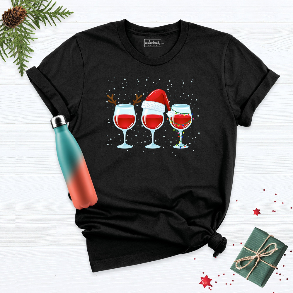 Christmas Wine Shirt, Christmas Drinking Tee, Christmas Party Shirt, Wine Christmas Shirt, Glasses Of Wine Tee, Wine Lover Gift Shirt.jpg