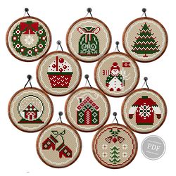 Merry Christmas Cross Stitch Pattern Set, 3 Inch Christmas Hoop Embroidery, Christmas Home Decor, PDF digital file 395