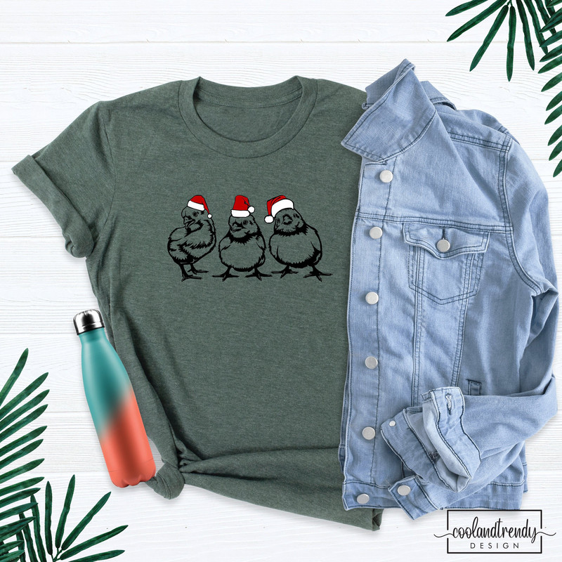 Cute Chick with Santa Hat Tshirt, Animals Christmas Shirt, Funny Christmas Shirt, Farmer Family Christmas Party Tee, Kids Christmas Shirt.jpg