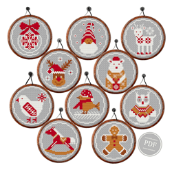 Merry Christmas Cross Stitch Pattern Set, 3 Inch Christmas Hoop Embroidery, Christmas Home Decor, PDF digital file 396