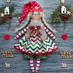 Christmas Elf cloth doll rag doll-gift softie plush stuffed doll textile doll fabric doll decoration Gnome home decor
