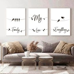 Family Print Poster Set of 3 Prints Family Decor Family Quotes Wall Art Love Quotes Inspiration Art Prints Family Gift
