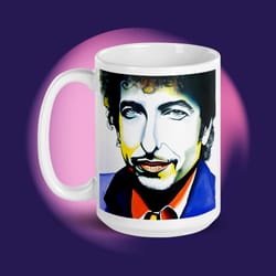 bob dylan mug portrait with lyrics - new morning digital art print gift for music lovers, white quality colorful cup