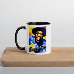 funny inspired buddy guy mug portrait with color handle l digital print coffee cup gift, music blues present art dishwa