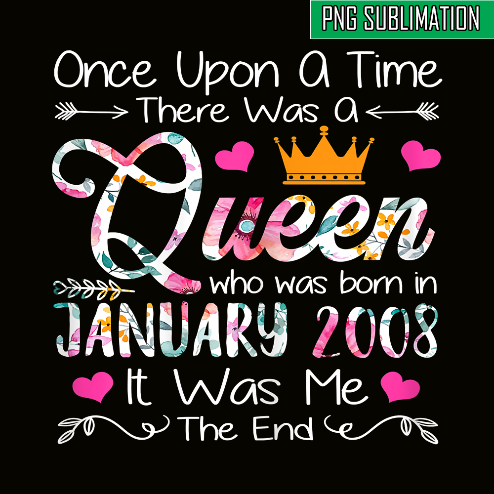 QUE30102318-Queen Was Born In January 2008 PNG, Birthday Girl PNG, Happy Birthday PNG.png