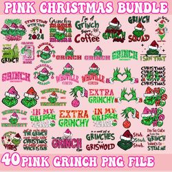40 pink faux sequin grinchmas png, grinch bundle png, pink christmas bundle png, merry, tumbler, grnichmas png