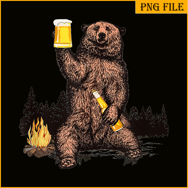 BEER28102304-Bear Drinking Beer PNG Camp Fire Woods Outdoor PNG Funny Grizzly PNG.png
