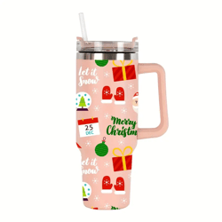 christmas tree 40oz tumbler with handle & straw, stainless steel travel cup, friend gift, family gift, christmas gift