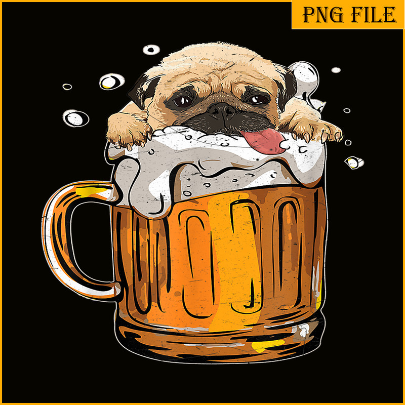 BEER28102361-Pug Dog Drinks Beer PNG Cute Drunk Dog PNG Beer Lover PNG.png