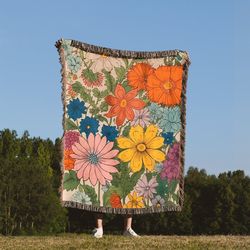 vintage floral throw blanket retro halloween tapestry woven christmas sofa woven blanket housewarming gifts for her, h