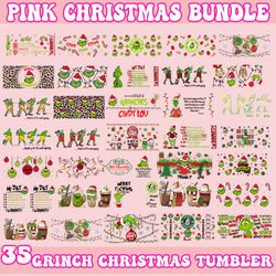 35 grinch christmas tumbler bundle png, grinch bundle tumbler png, pink christmas bundle png, merry, tumbler, grnichmas