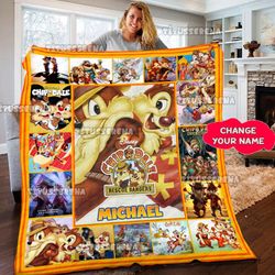 disney chip and dale quilt fleece blanket, chip n dale blanket, chip and dale art bedding set, birthday gifts for kids,