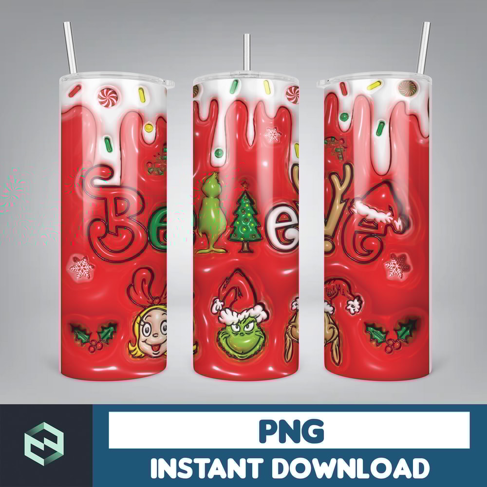 3D Inflated Christmas Tumbler Wrap Design Download PNG, 20 Oz Digital Tumbler Wrap PNG Instant Download (10).jpg