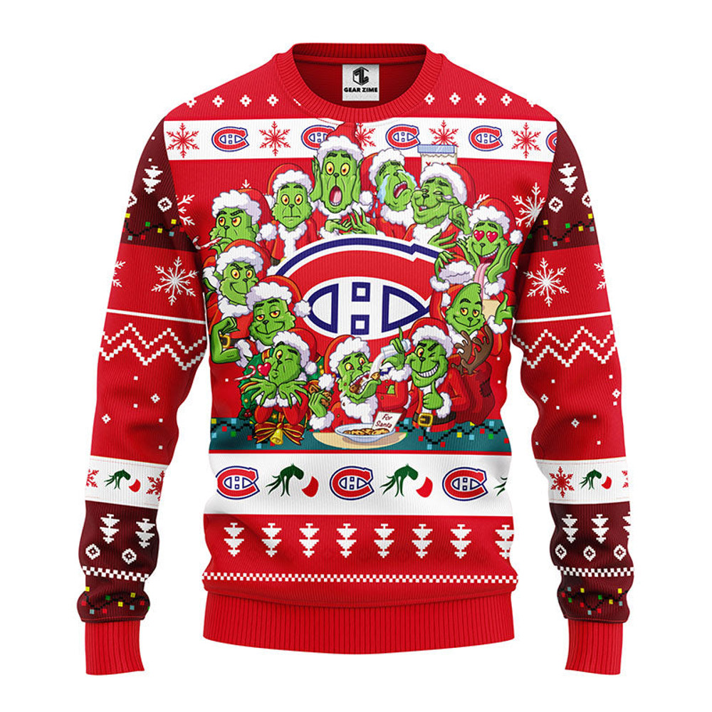 NHL Montreal Canadians 12 Grinch Ugly Hoodie 3D Zip Hoodie 3D Ugly Christmas Sweater 3D Fleece Hoodie